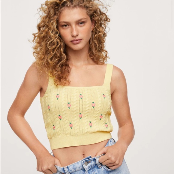 Mango Tops - NEW! Mango | Flowers knitted crop top